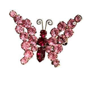 Colorful Pink & Ruby Rhinestone Butterfly Vintage Brooch Women’s Jewelry